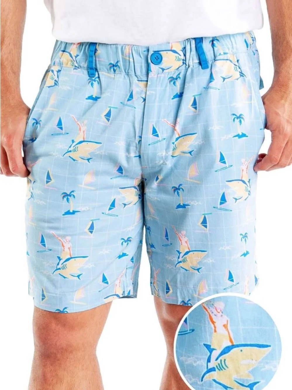 Tipsy Elves Light Blue Shark & Sailboat Swim Trunks